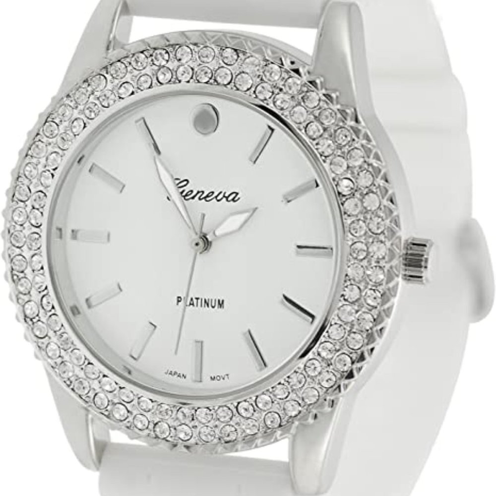 GP2058 Women's Platinum Rhinestone-accented Silicone Watch